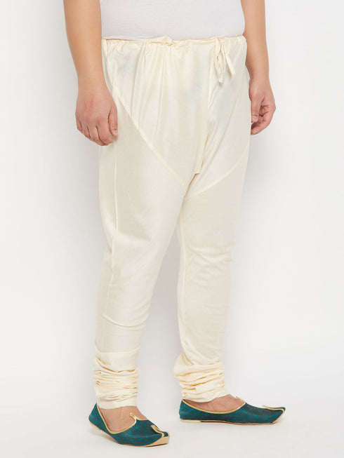 Men's Plus Size Cream Viscose Solid Relax Fit Churidar